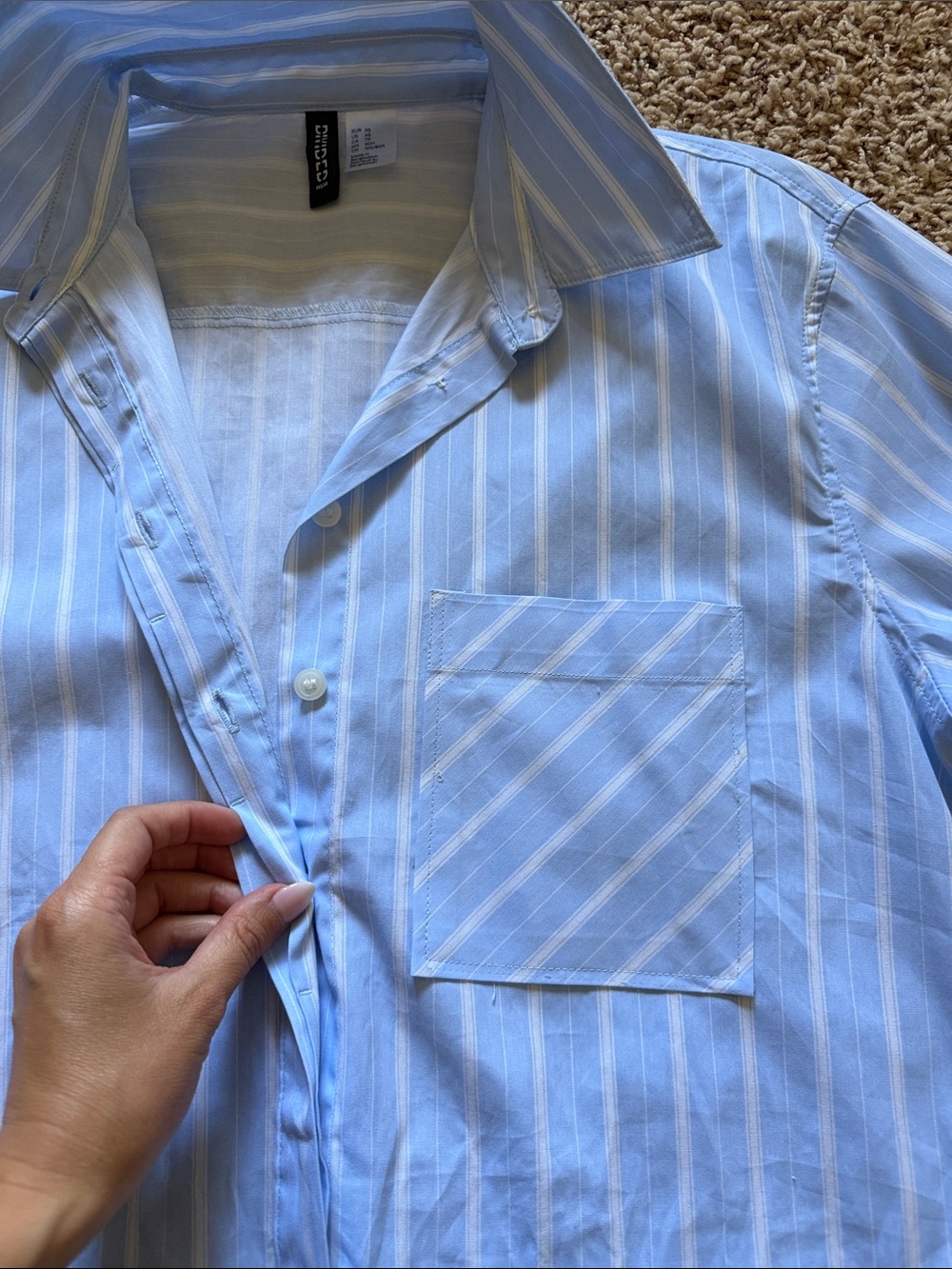 H&M Light Blue and White Striped Button-Down Shirt
